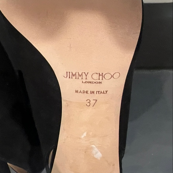 Jimmy Choo Black Suede Peep Toe Heels - Picture 3 of 7